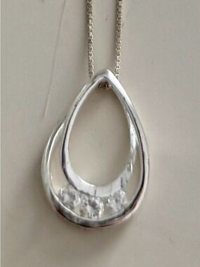 Sterling Silver Teardrop Pendant Necklace - Silver